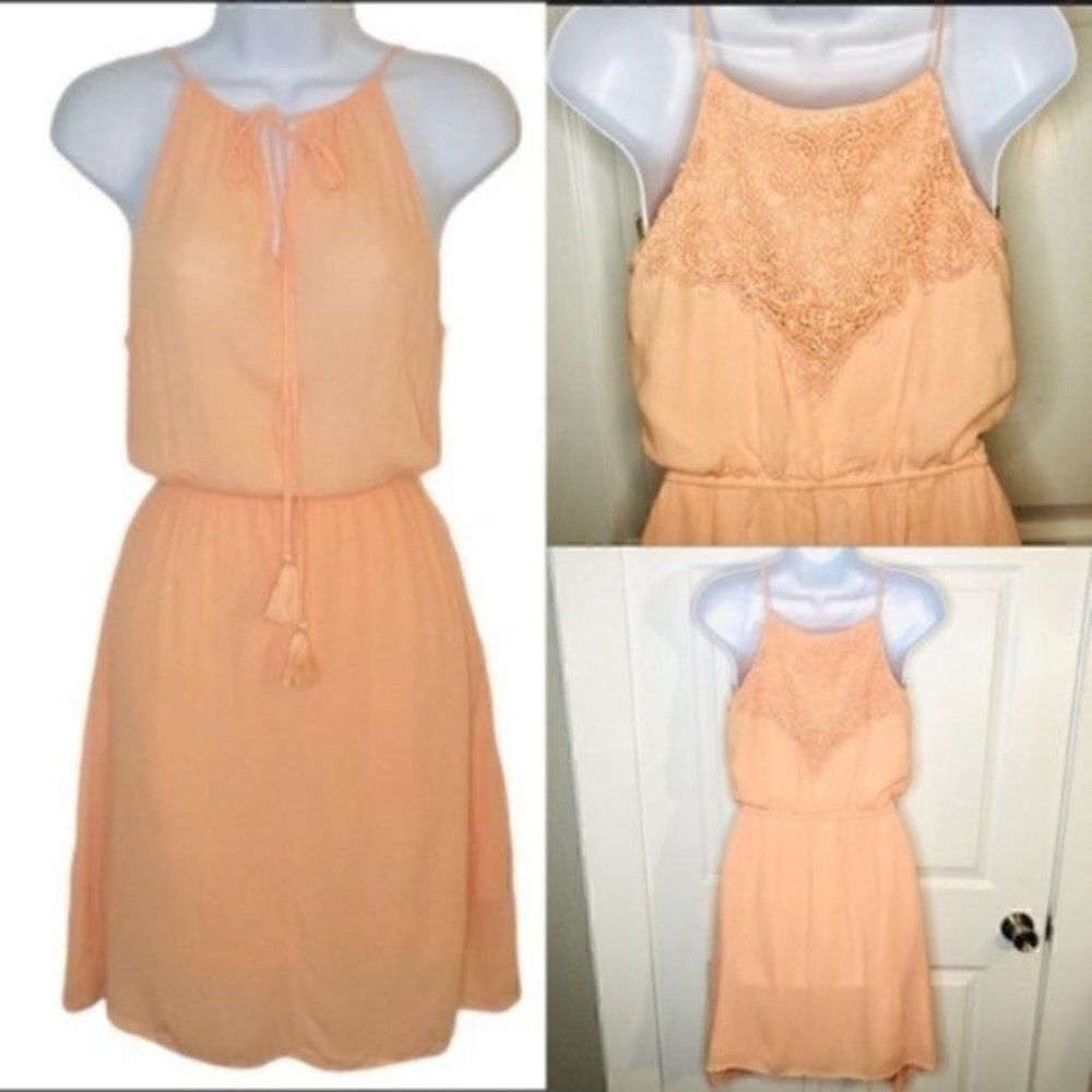 Chelsea & Violet Lace Back Tie Front Halter Dress Peach S